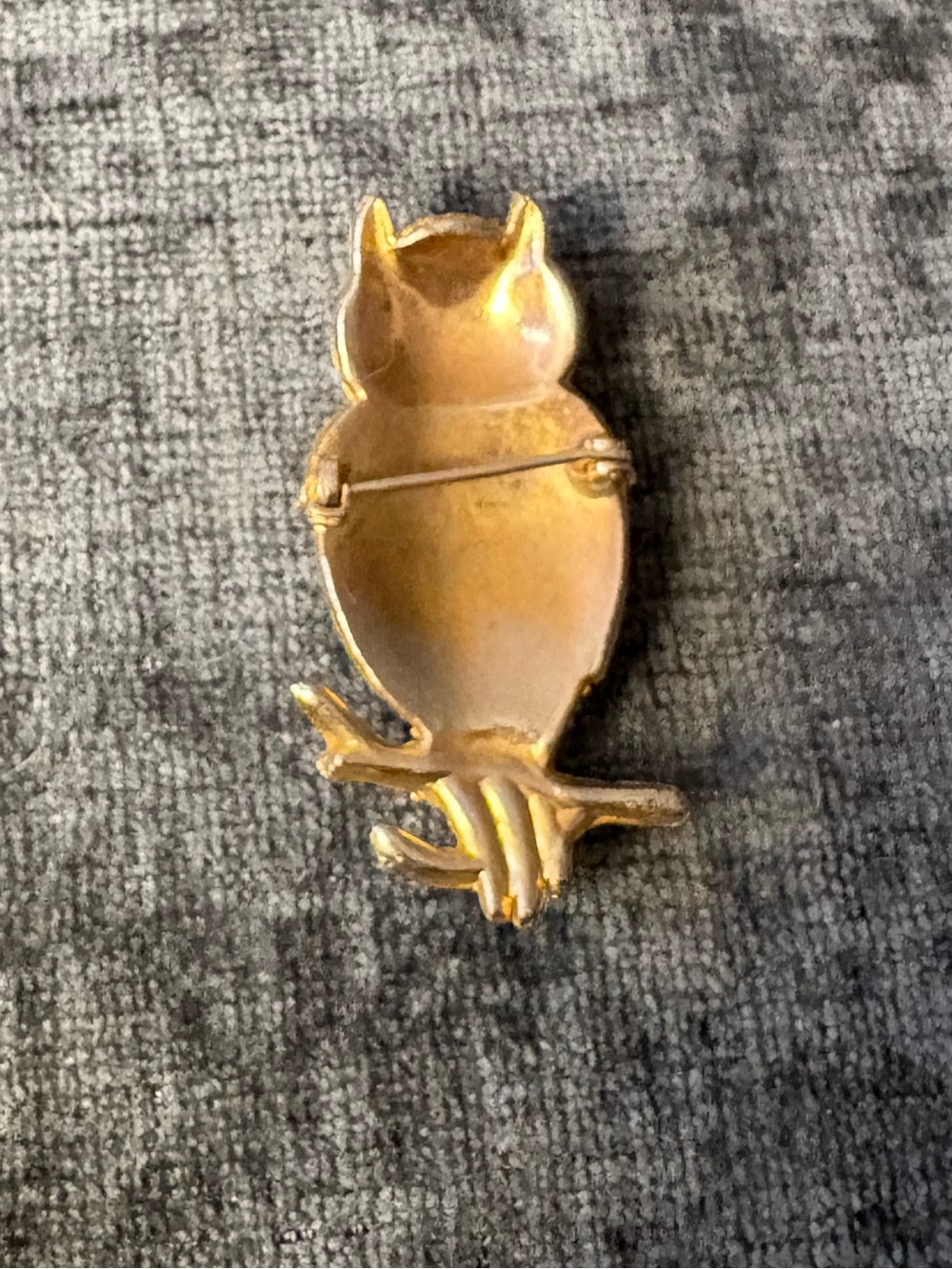🦖 5 for $20 | Gold Owl Brooch with Light Blue beads-several missing - Picture 3 of 3